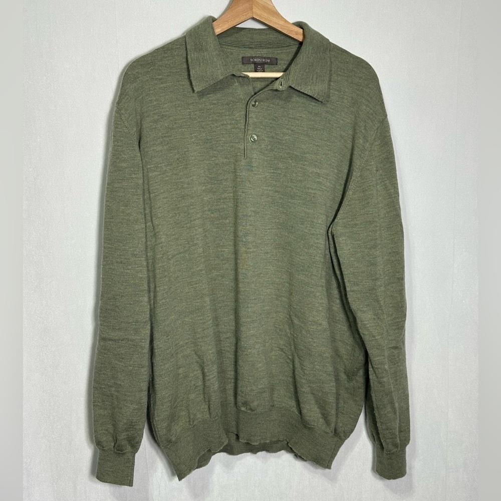 Nordstrom Mens‎ XL Tall Olive Green Long Sleeve Polo Sweater Made in Italy Knit